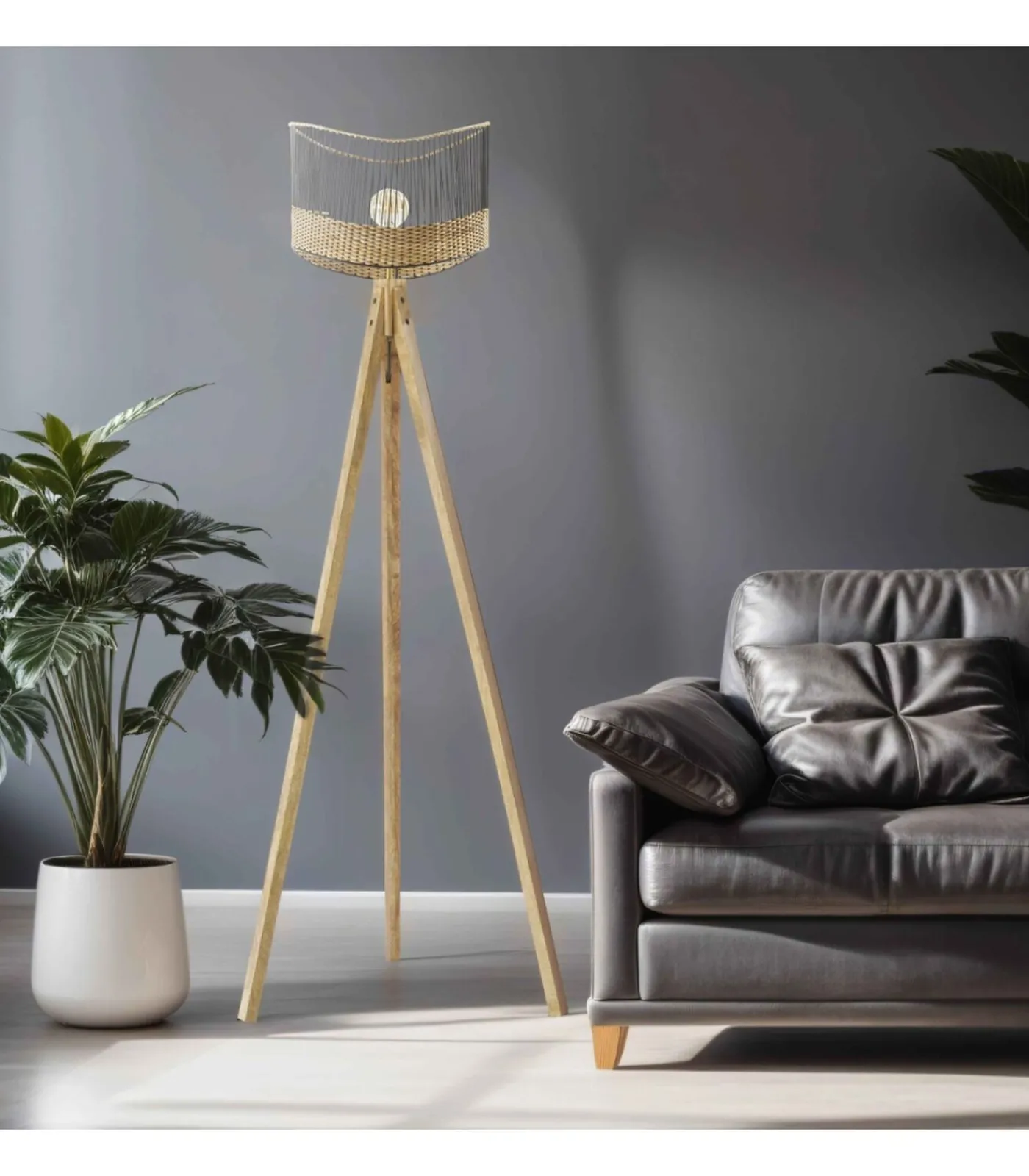 Oviala Lantaarnpaal van massief mangohout en rotan