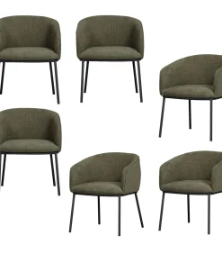 Outlet Leon Eetkamerstoelen - Bouclé - Bosgroen - Set van 6 Stoelen
