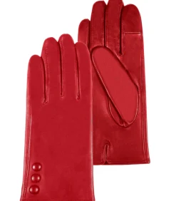 Discount Leren dameshandschoenen met 3 knopen Rood DAMES Handschoenen