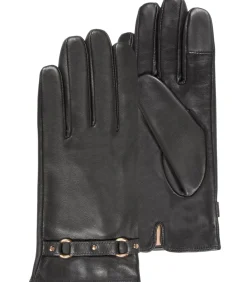 DAMES ISOTONER Leren tactiele dameshandschoenen bruine ringen