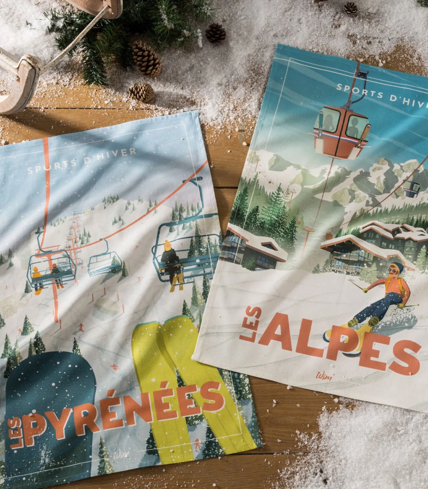 Hot Les Alpes et les Pyrénées - Set van 2 katoenen theedoeken met print Keuken- & Tafellinnen