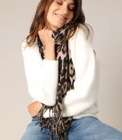 Online LESLIE - Zachte luipaardprint sjaal met franjes DAMES Sjaals