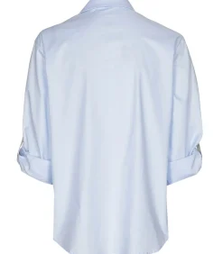 Sale Lichtblauw hemd met zilver contrastlint op de schouders DAMES Overhemden & Blouses