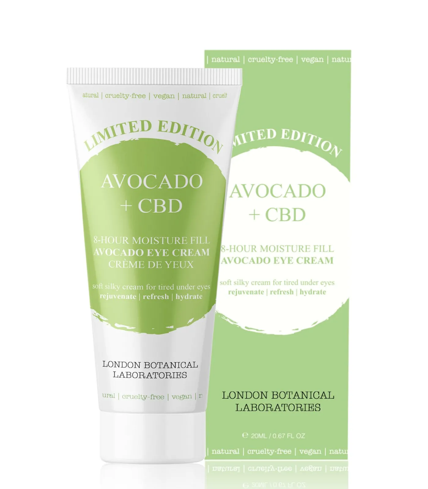 London Botanical laboratories Limited Edition Avocado + CBD 8-Uur Voedende Oogcrème 20ml