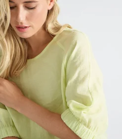 DAMES Marie Méro Limoen kleurig bloesje met driekwart mouw en rekker afgewerkt