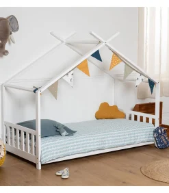 Kinderen HAPPY GARDEN Lit cabane pour enfant 190x90cm blanc GASPARD
