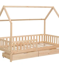 Kinderen HAPPY GARDEN Lit cabane pour enfant 190x90cm en bois avec tiroirs MARCEAU