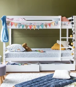 Kinderen HAPPY GARDEN Lits superposés pour enfants 190x90cm blanc avec tiroirs AMBRE