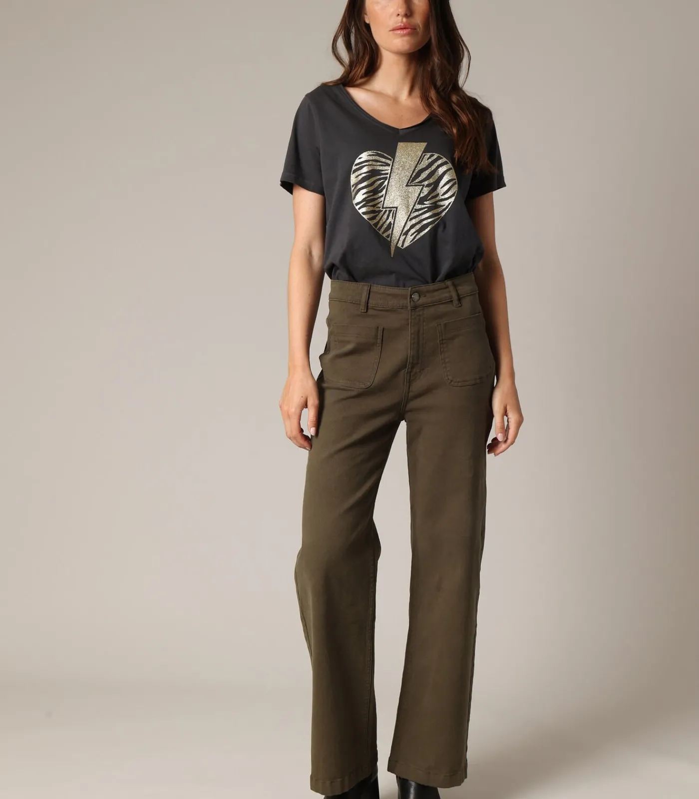 Outlet LIZETTE - Hoge taille stretch katoenen flared broek DAMES Jeans