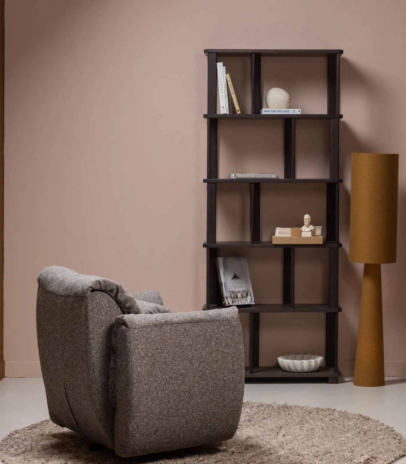 WOOOD Loft Vloerlamp - Metaal/Bouclé - Tapenade - 130xØ30 cm