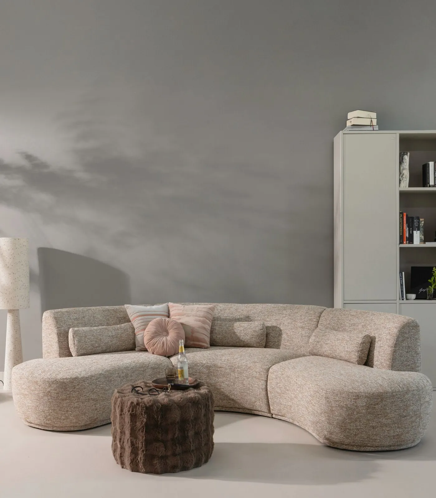 WOOOD Loft Vloerlamp - Metaal/Bouclé - Naturel Met Stippen 130xØ30 cm