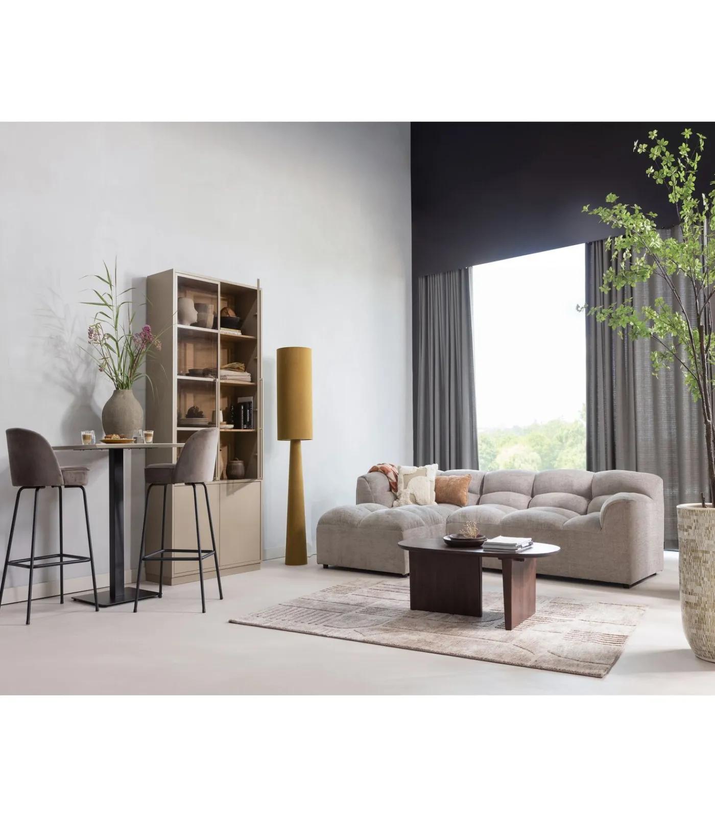 WOOOD Loft Vloerlamp XL - Metaal/Bouclé - Tapenade 187xØ35 cm