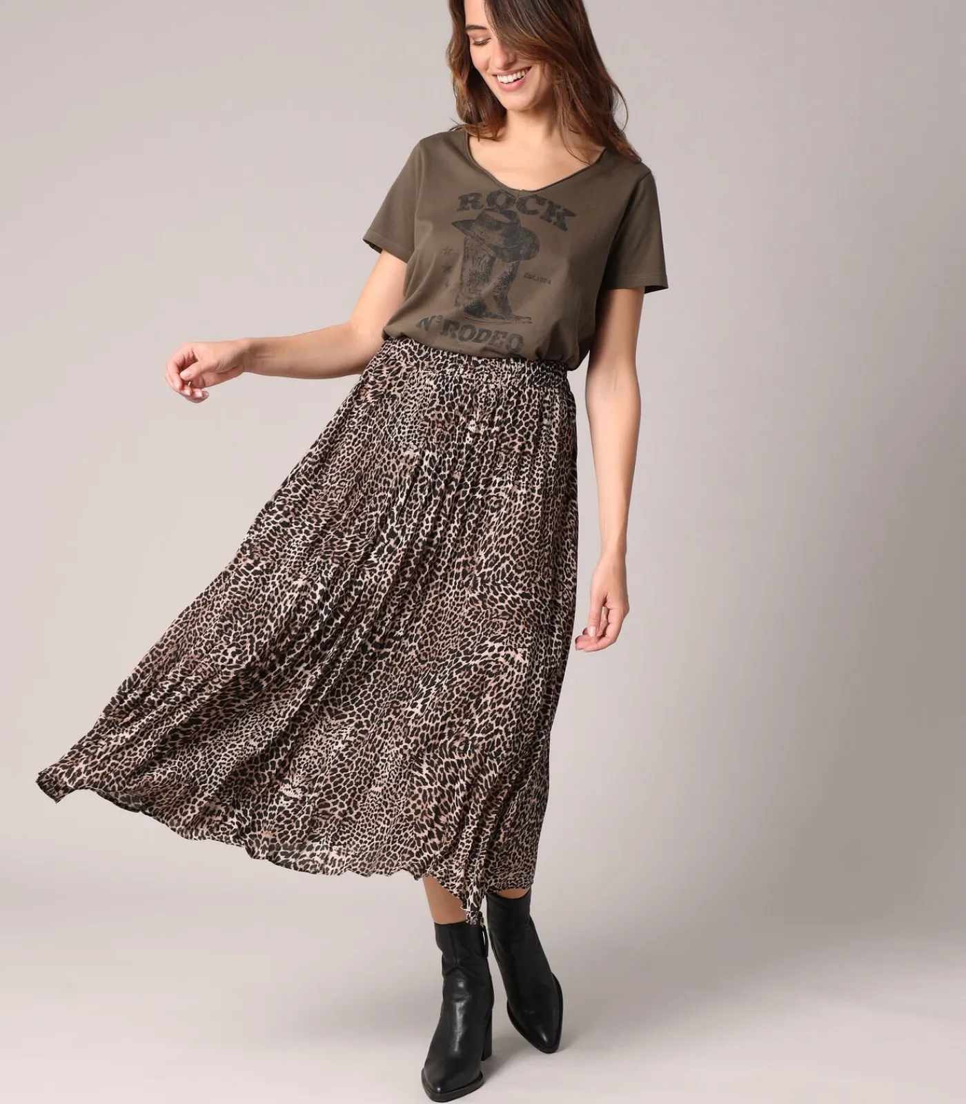 New LOUISY - Geplooide midi-rok met luipaardprint DAMES Rokken