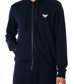 Heren Emporio Armani Lounge-Hoodie Met Rits En Logo Op De Borst