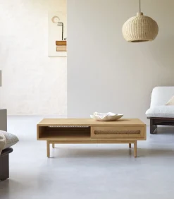 Tikamoon Luis - Massief iepenhout en rieten salontafel