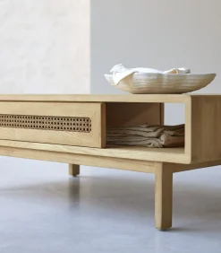 Tikamoon Luis - Massief iepenhout en rieten salontafel