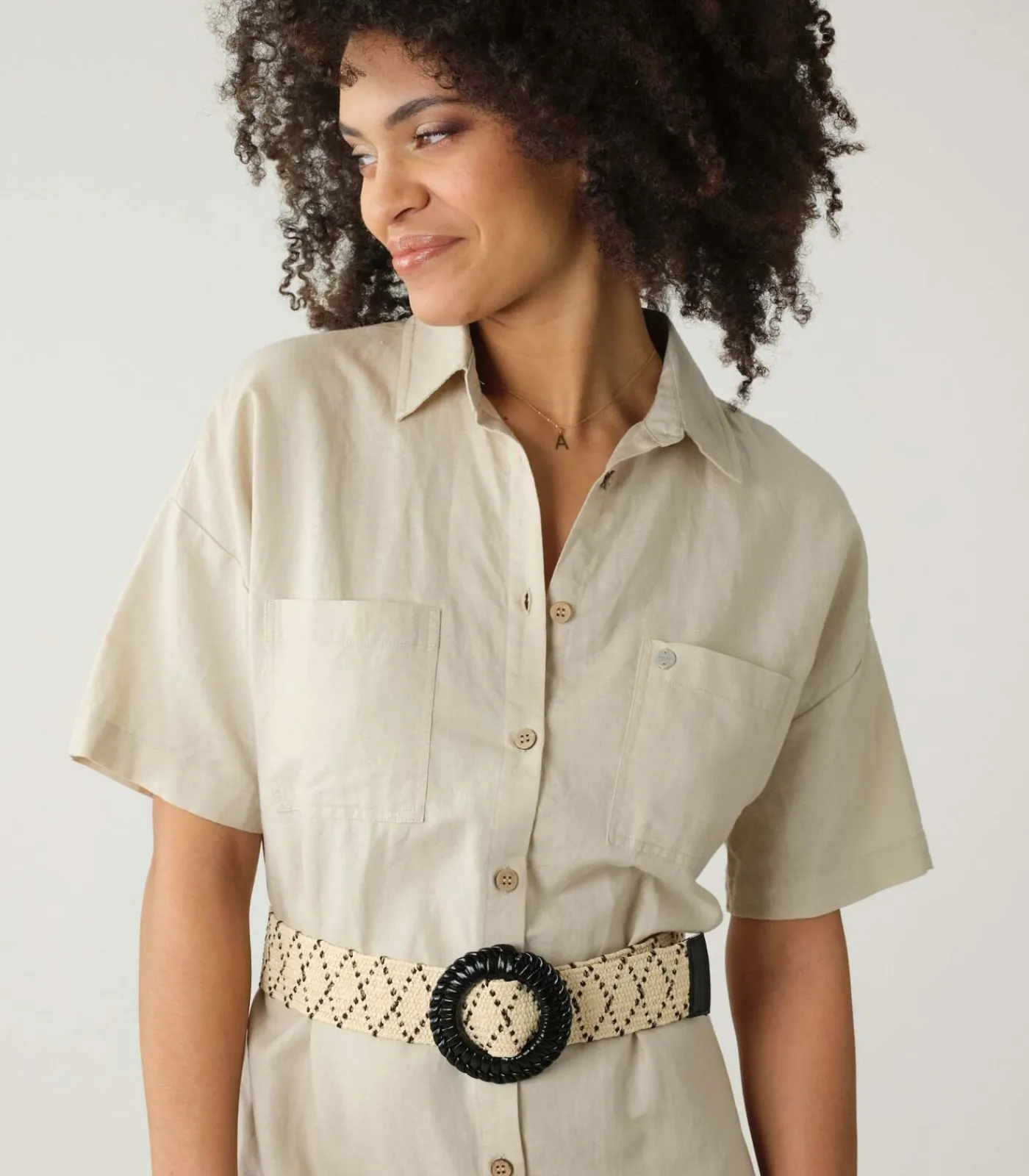 LYSADE - Tweekleurige geometrisch gevlochten riem met decoratieve gesp DAMES Riemen