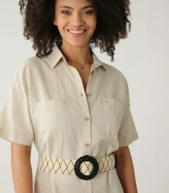 LYSADE - Tweekleurige geometrisch gevlochten riem met decoratieve gesp DAMES Riemen