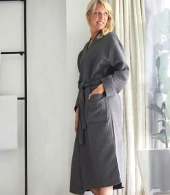 Best MANOIR Anthracite - Badjas unisex katoen DAMES Badjassen