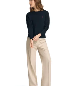 DAMES Polo Club Marine blauwe trui van wolmix met ronde hals en geborduurd Rigby Go-logo