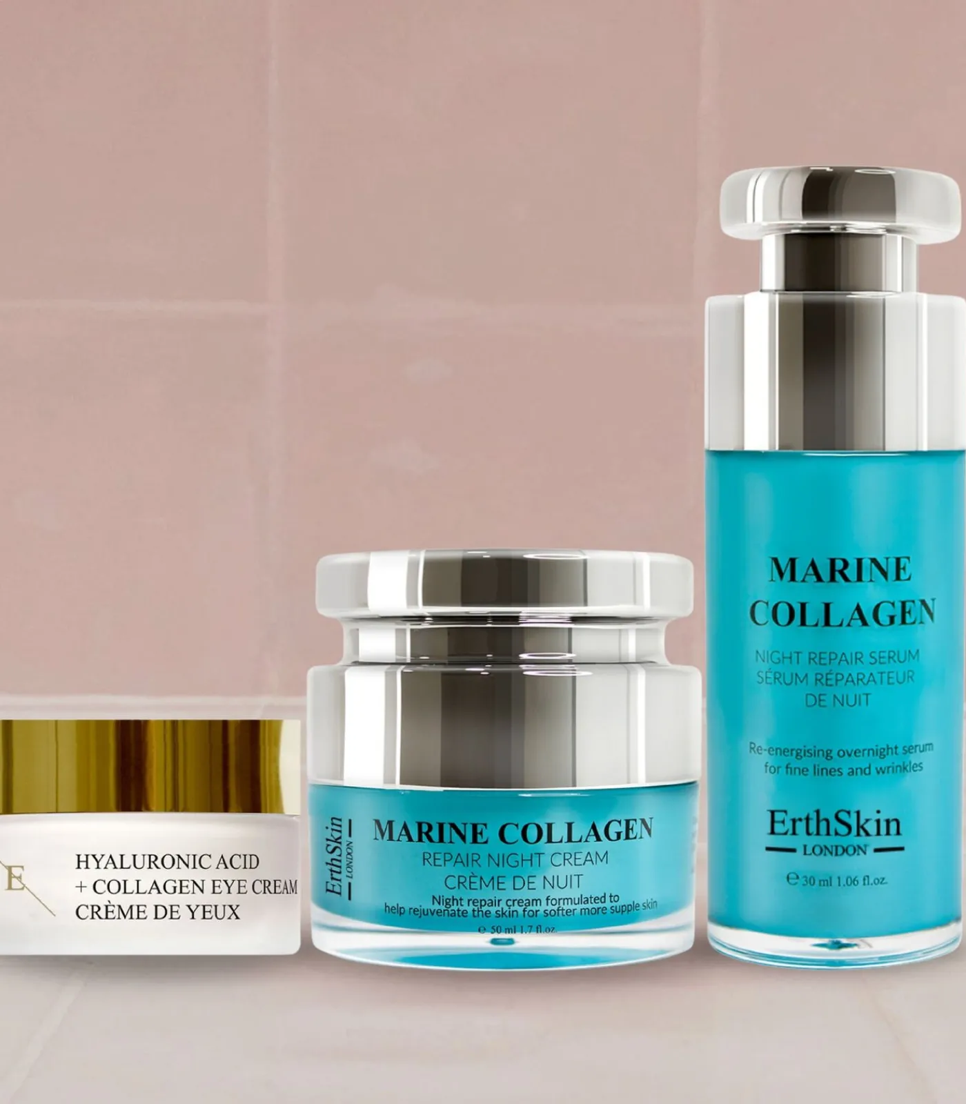 Erth Skin London Marine Nachtcrème + Hyaluronzuur Oogcrème + Marine Collageen Nachtreparatieserum