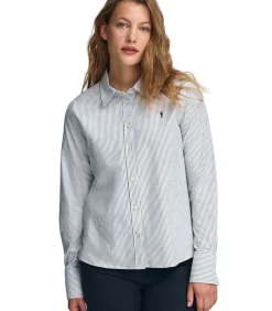 DAMES Polo Club Marineblauw gestreept hemd met relaxed fit en Rigby Go-logo