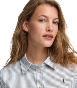 DAMES Polo Club Marineblauw gestreept hemd met relaxed fit en Rigby Go-logo