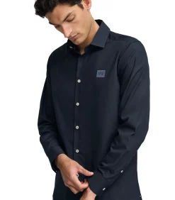 Online Marineblauw hemd met slim fit, Italiaanse kraag en -logo Heren Hemden