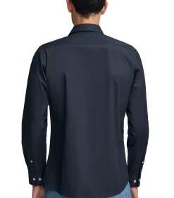 Online Marineblauw hemd met slim fit, Italiaanse kraag en -logo Heren Hemden