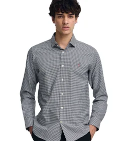 New Marineblauw hemd met slim fit, vichy-ruitjes en Rigby Go-logo Heren Hemden