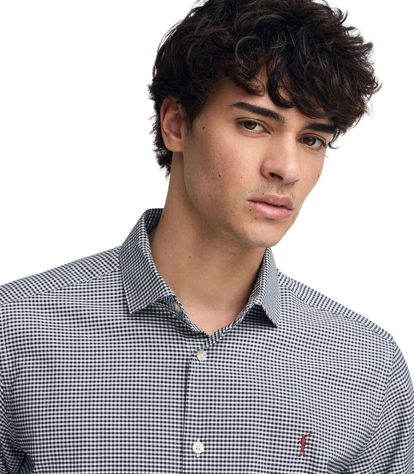 New Marineblauw hemd met slim fit, vichy-ruitjes en Rigby Go-logo Heren Hemden