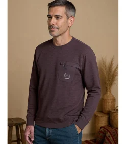 Heren J&JOY Marineblauw heren T-shirt met lange mouwen en borstzakje