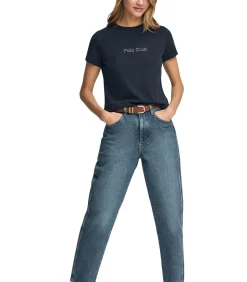 DAMES Polo Club Marineblauw T-shirt met korte mouwen en glinsterend -detail