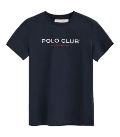 DAMES Polo Club Marineblauw T-shirt met korte mouwen en -opdruk Established 2012