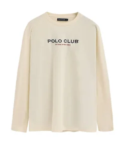 Heren Polo Club Marineblauw T-shirt met lange mouwen en -opdruk Established 2012