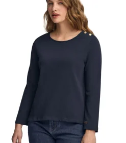 Clearance Marineblauw T-shirt Ulan met nautisch -logo DAMES T-Shirts & Tops