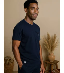 Outlet Marineblauw T-shirt voor heren met borstzakje Heren T-Shirts & Polo's