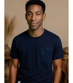 Outlet Marineblauw T-shirt voor heren met borstzakje Heren T-Shirts & Polo's