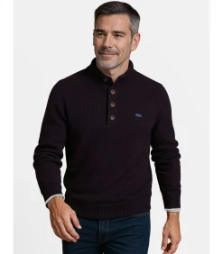 Heren J&JOY Marineblauwe trui met knoopjeskraag voor heren