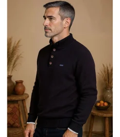 Heren J&JOY Marineblauwe trui met knoopjeskraag voor heren