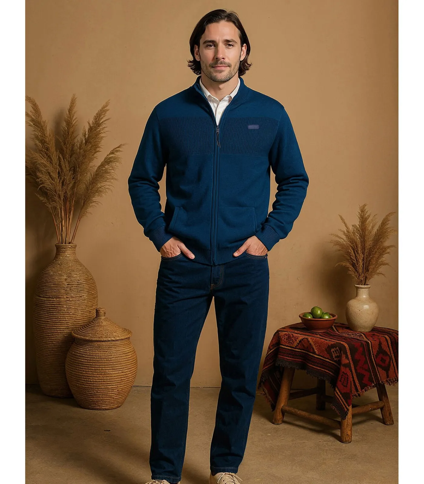 Sale Marineblauwe trui met rits voor heren Heren Truien & Cardigans