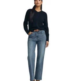 Discount Marineblauwe trui van wolmix met knopen op de mouwboorden en parelmoeren -knoop DAMES Truien & Cardigans