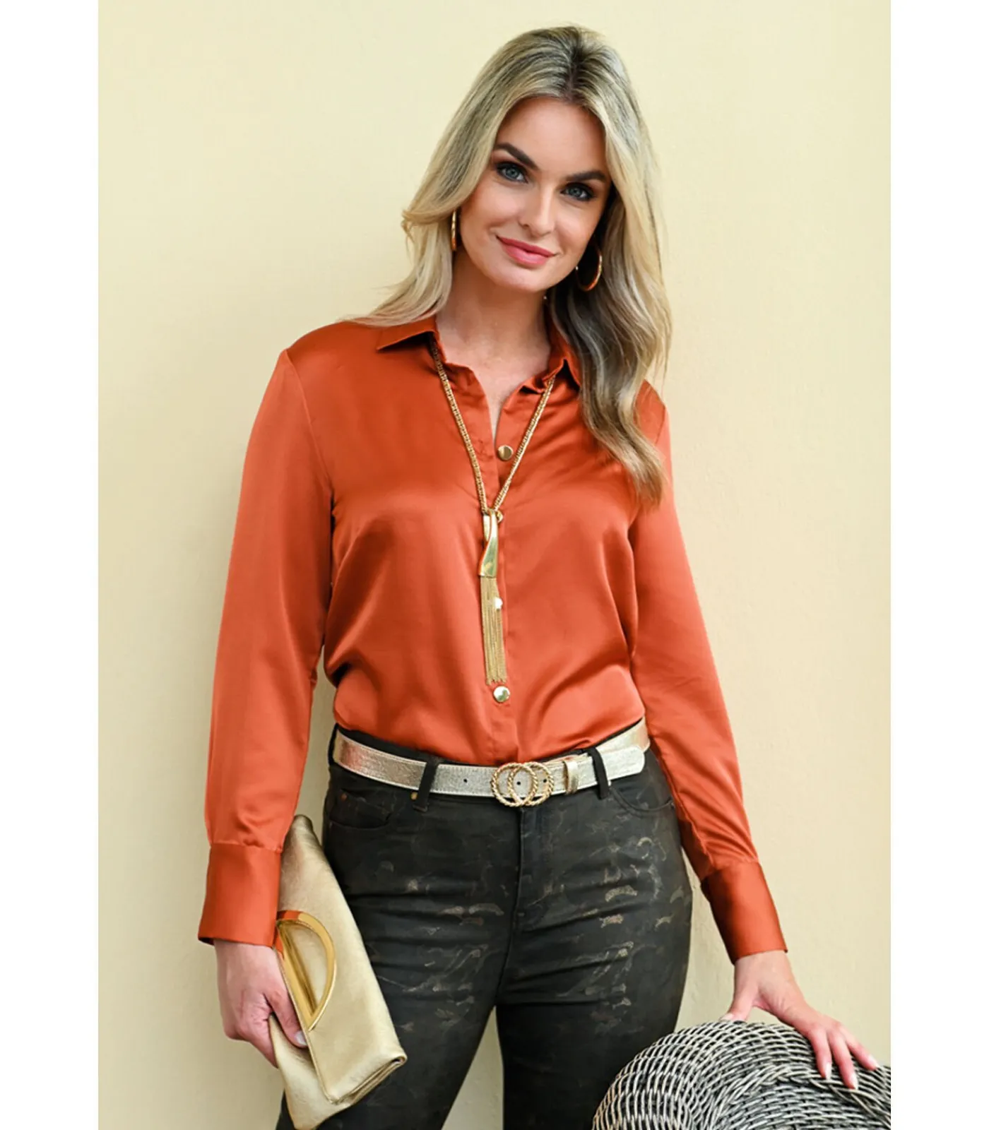 DAMES BLEU D'AZUR MARY Chemise chic satijn terracotta