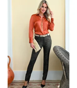 DAMES BLEU D'AZUR MARY Chemise chic satijn terracotta