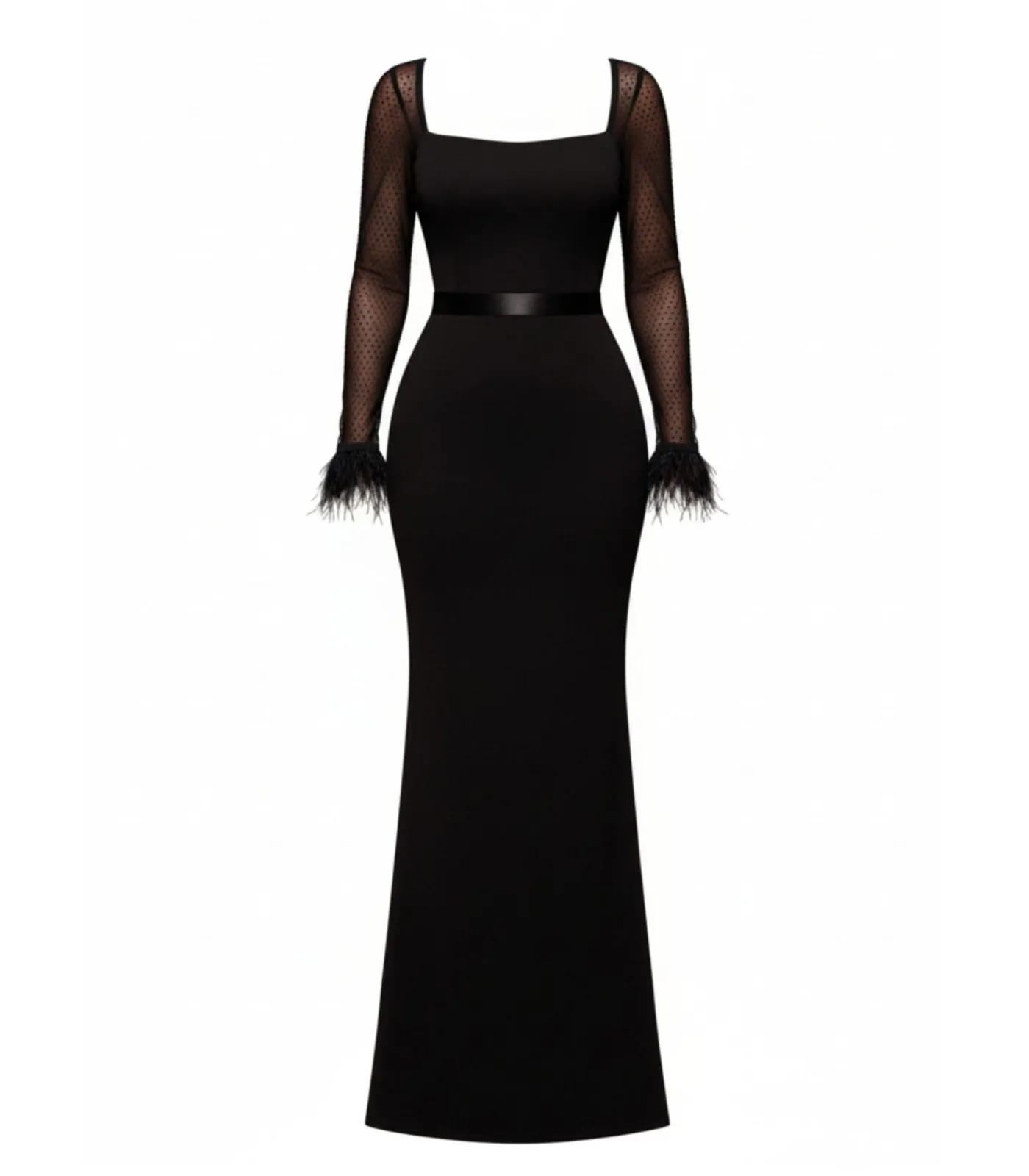 DAMES Goddiva Maxi-jurk “Dobby Mesh Feather Sleeve Evening Maxi Dress”