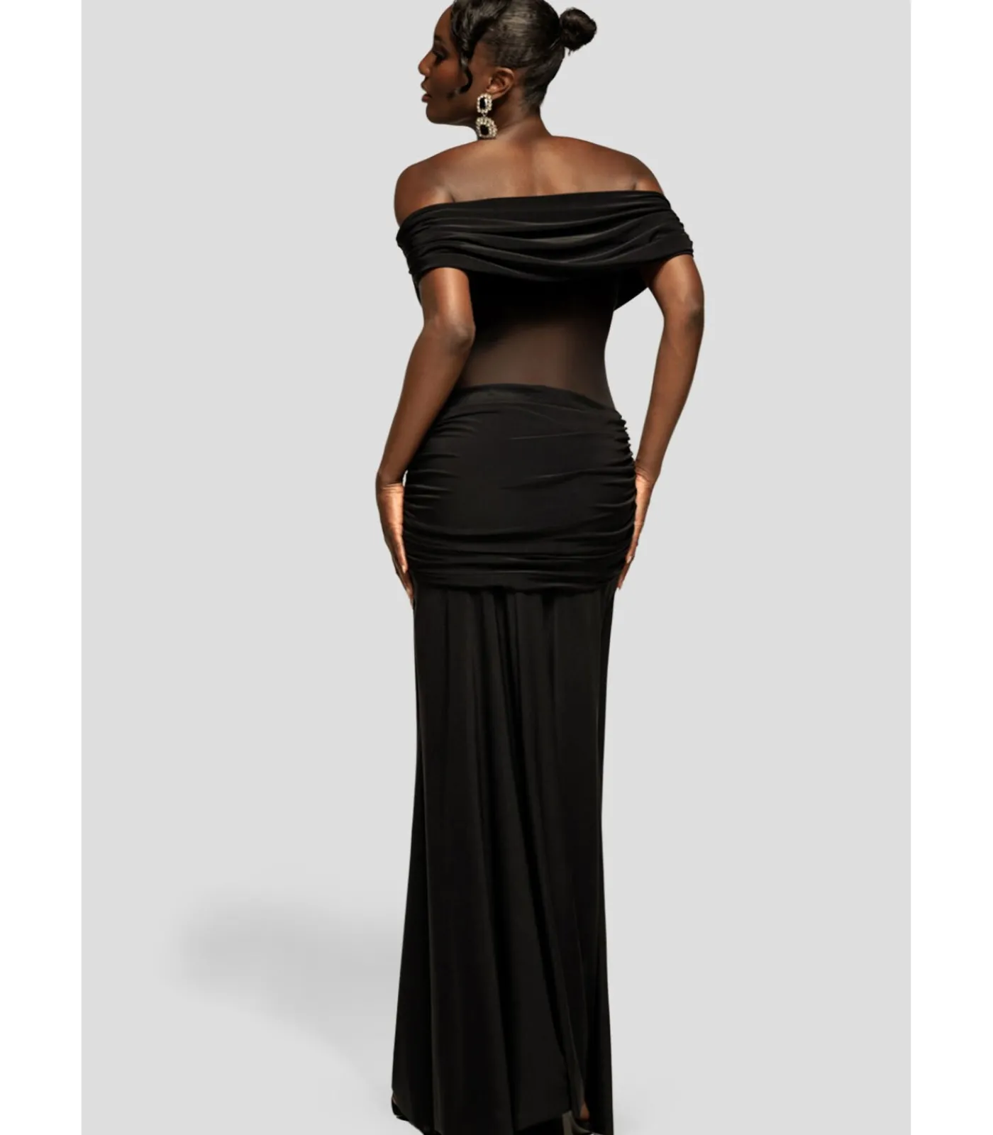 DAMES Goddiva Maxi-jurk “Gathered Off The Shoulder Mesh Waist Panel Maxi Dress”