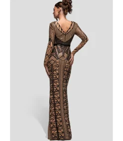 DAMES Goddiva Maxi-jurk “Geometric Sequin Plunge Maxi”