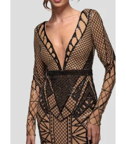 DAMES Goddiva Maxi-jurk “Geometric Sequin Plunge Maxi”