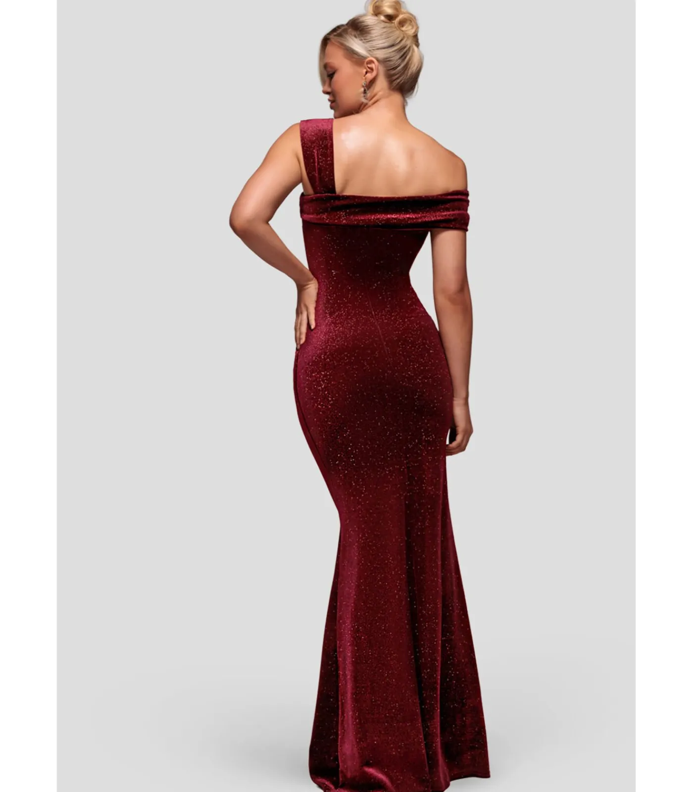 DAMES Goddiva Maxi-jurk “Glitter Polka Dot Velvet One Shoulder Maxi Dress”