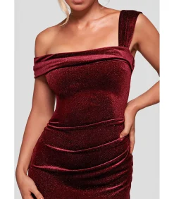 DAMES Goddiva Maxi-jurk “Glitter Polka Dot Velvet One Shoulder Maxi Dress”